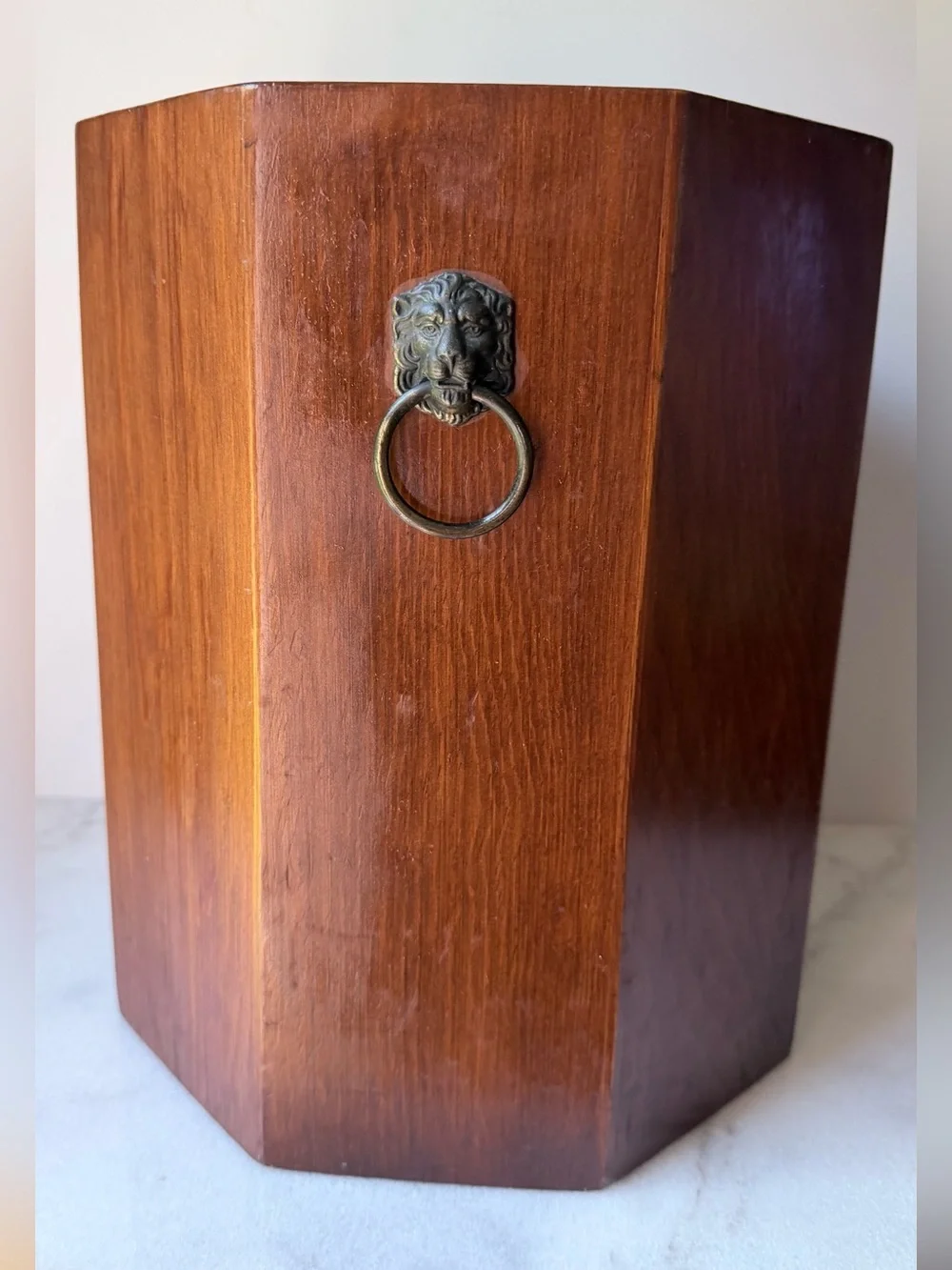 Vintage Wood waist basket umbrella stand garbage can with Metal Lion Rings